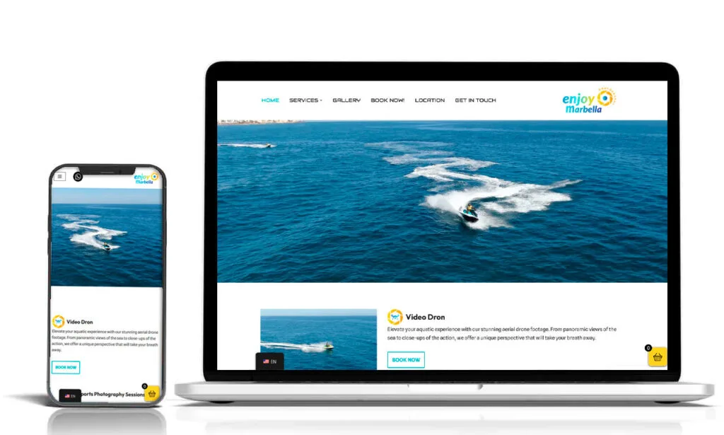 portfolio web empresa servicios deportivos y fotográficos con función de reserva y pasarela de pago